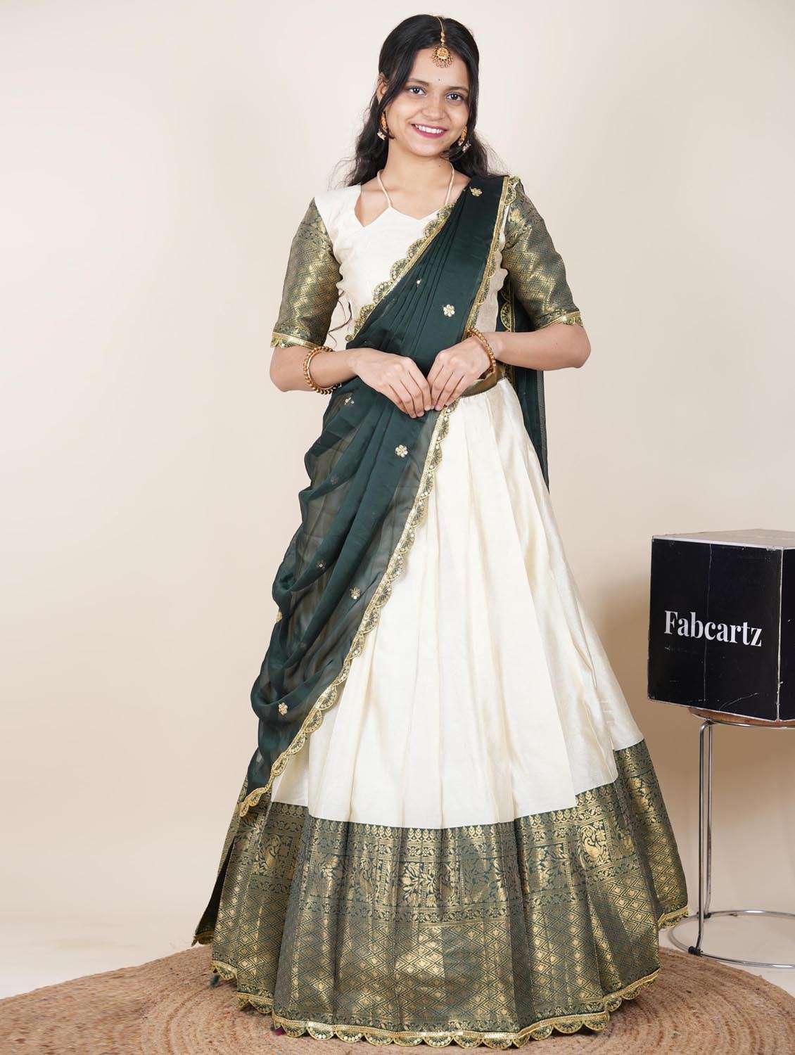 white silk flared lehenga - 22380561 -  Standard Image - 1