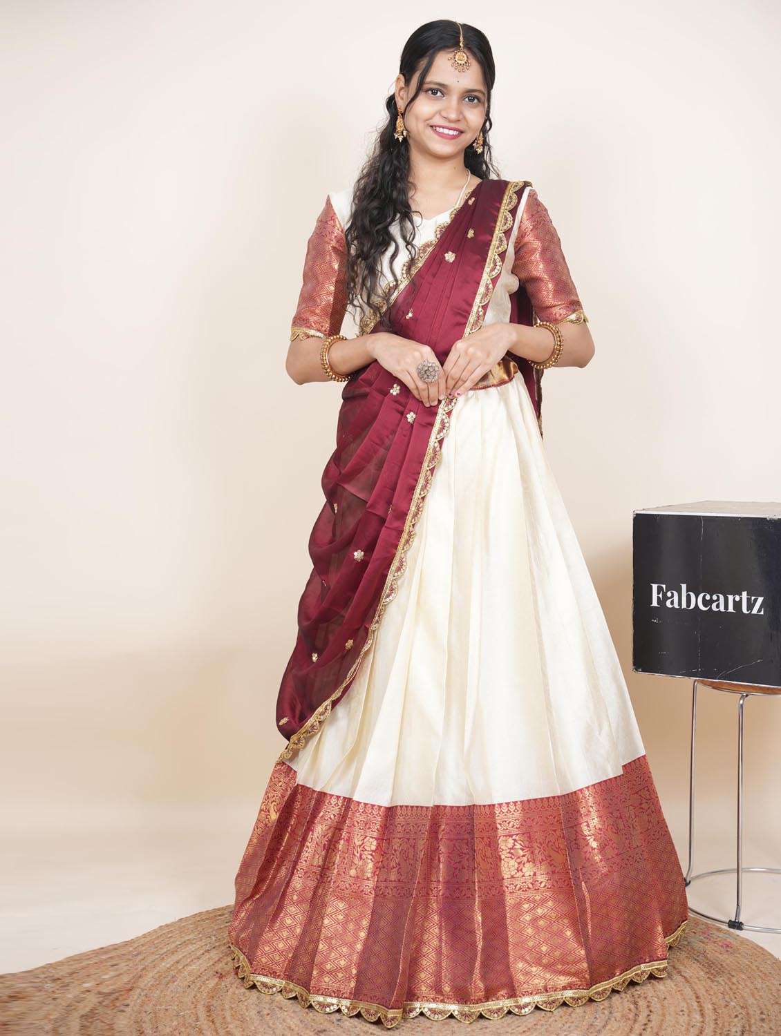 Cream Silk Flared Lehenga - 22380562 -  Standard Image - 1