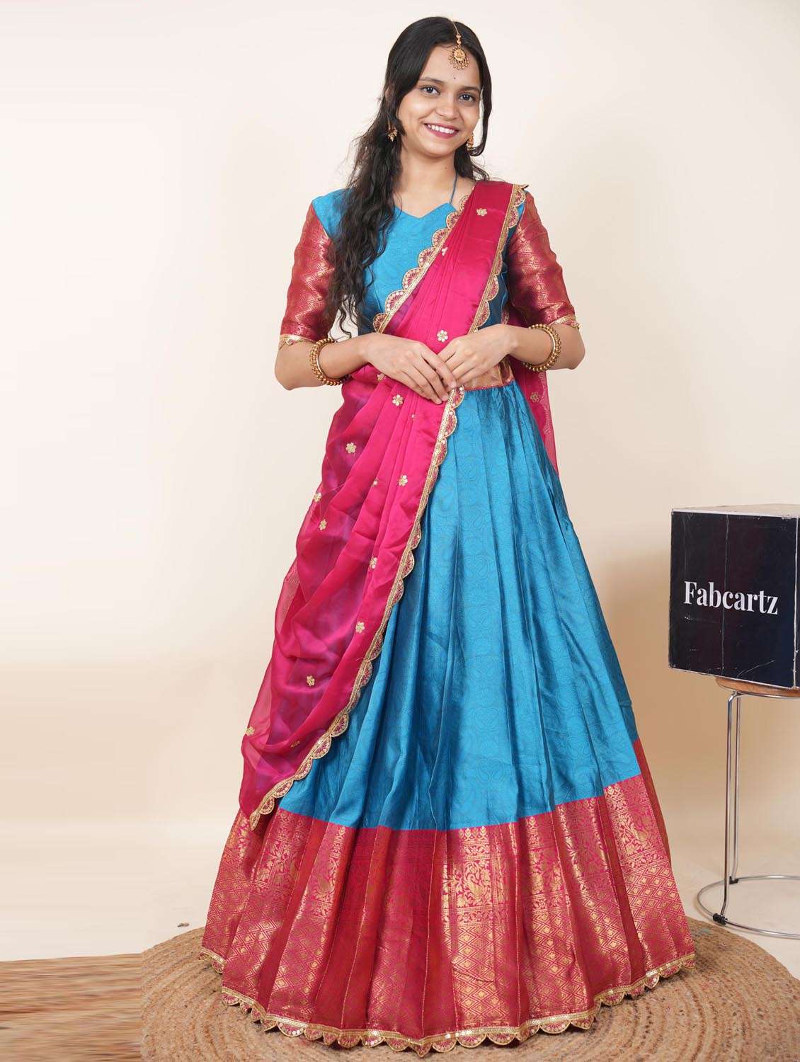 blue silk flared lehenga - 22380563 -  Standard Image - 1