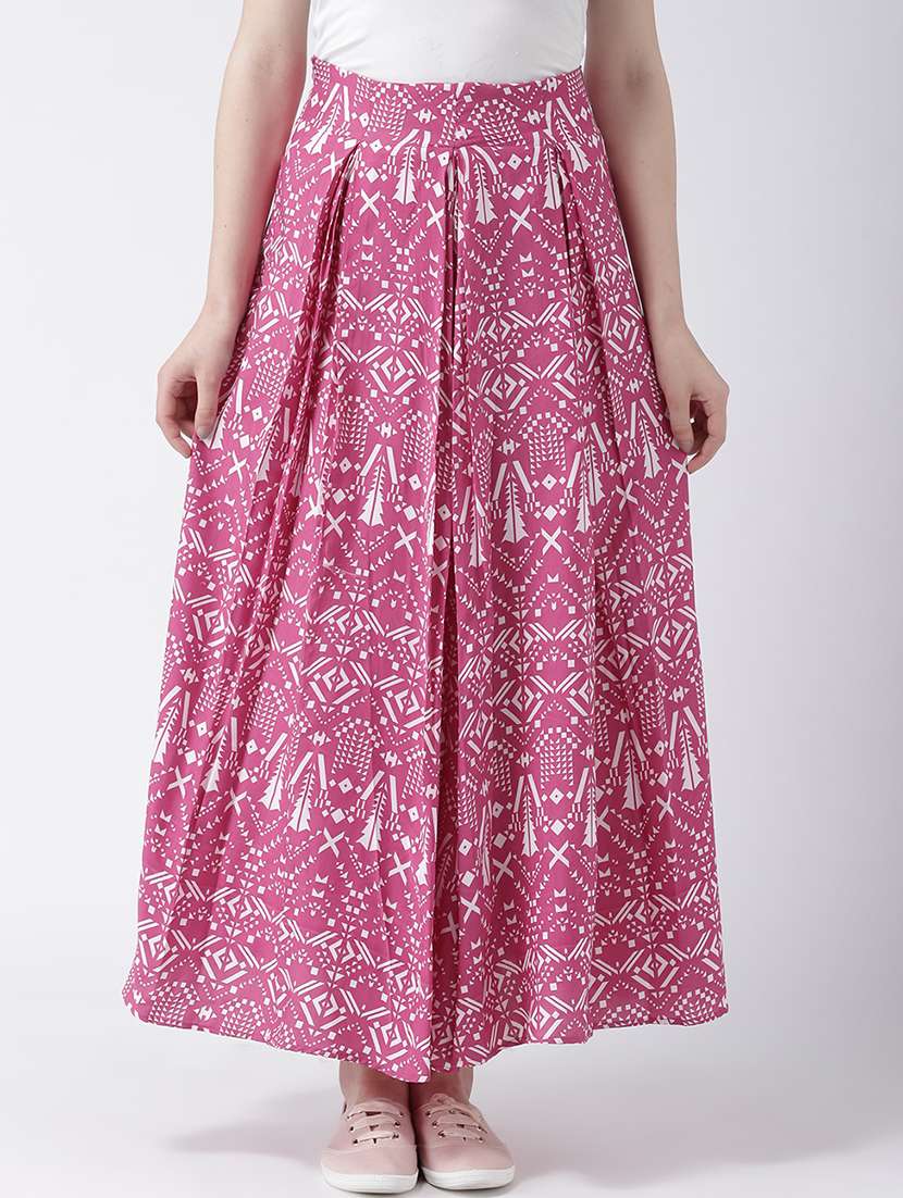 women printed high rise flared skirt