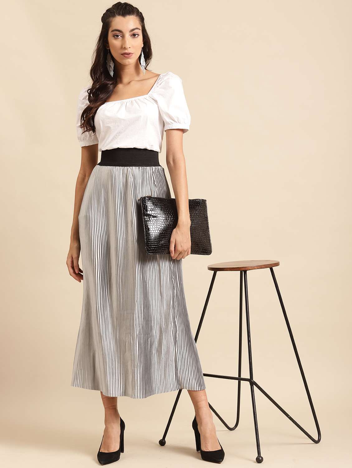 women striped high rise a-line skirt - 22380571 -  Standard Image - 4
