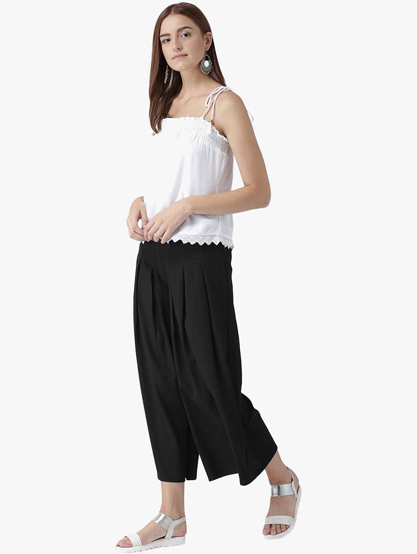women solid high rise wide leg trouser - 22380696 -  Standard Image - 4