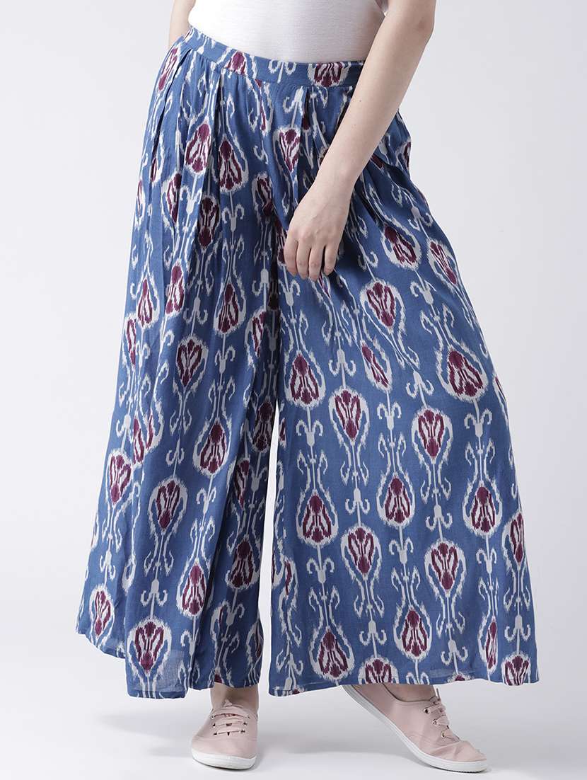 women printed mid rise flared palazzo