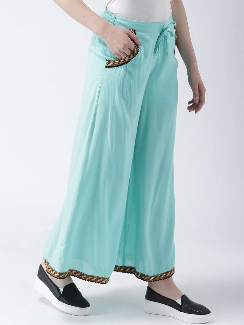 women solid mid rise flared palazzo - 22380708 -  Standard Image - 1