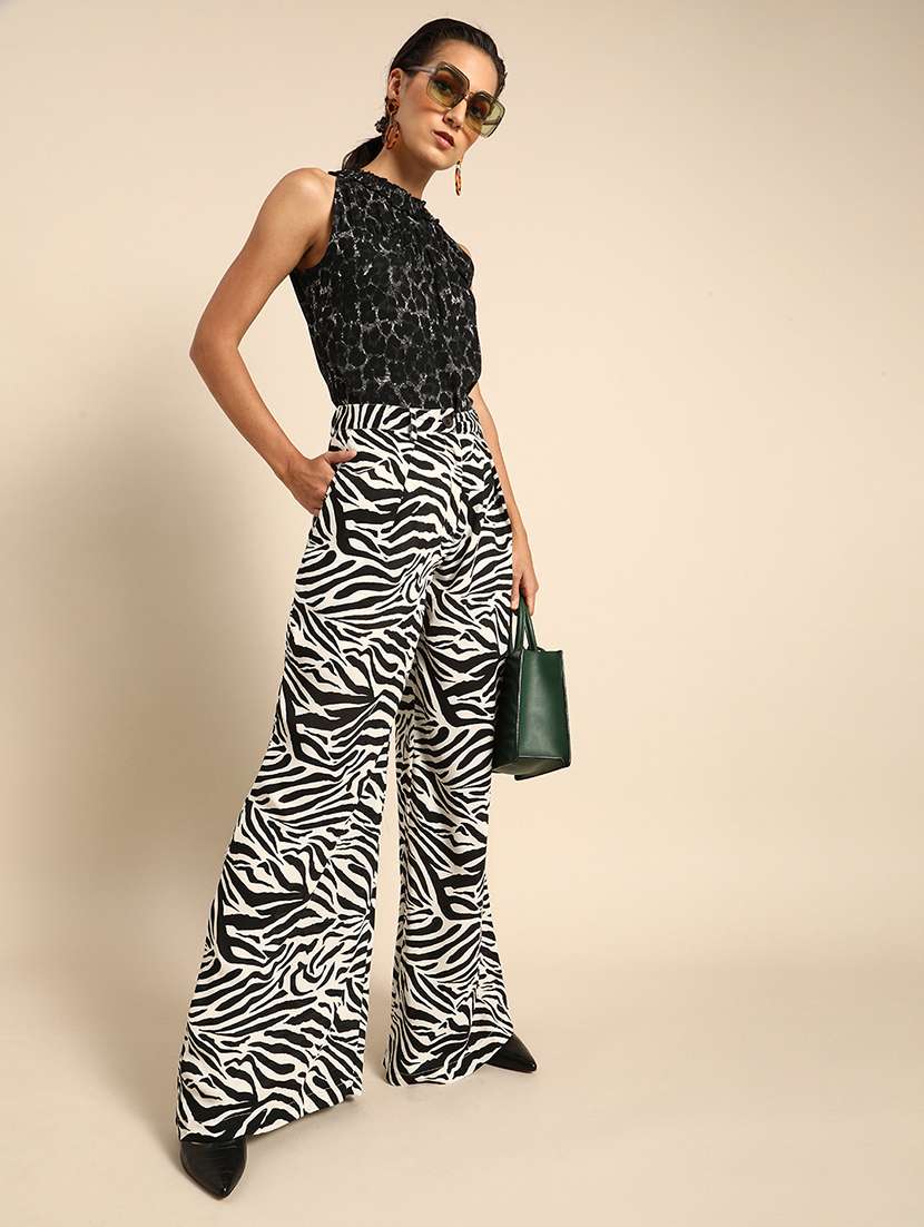 women animal print high rise flared palazzo - 22380725 -  Standard Image - 4