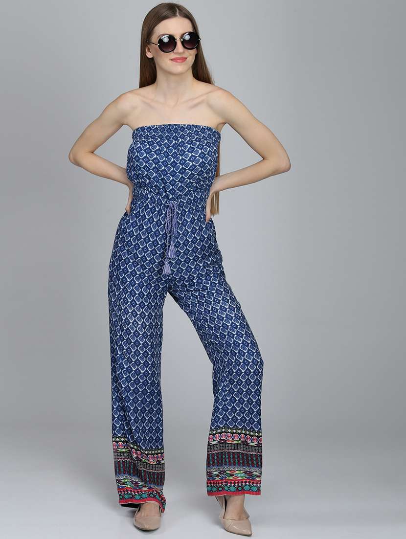 women printed strapless jumpsuit