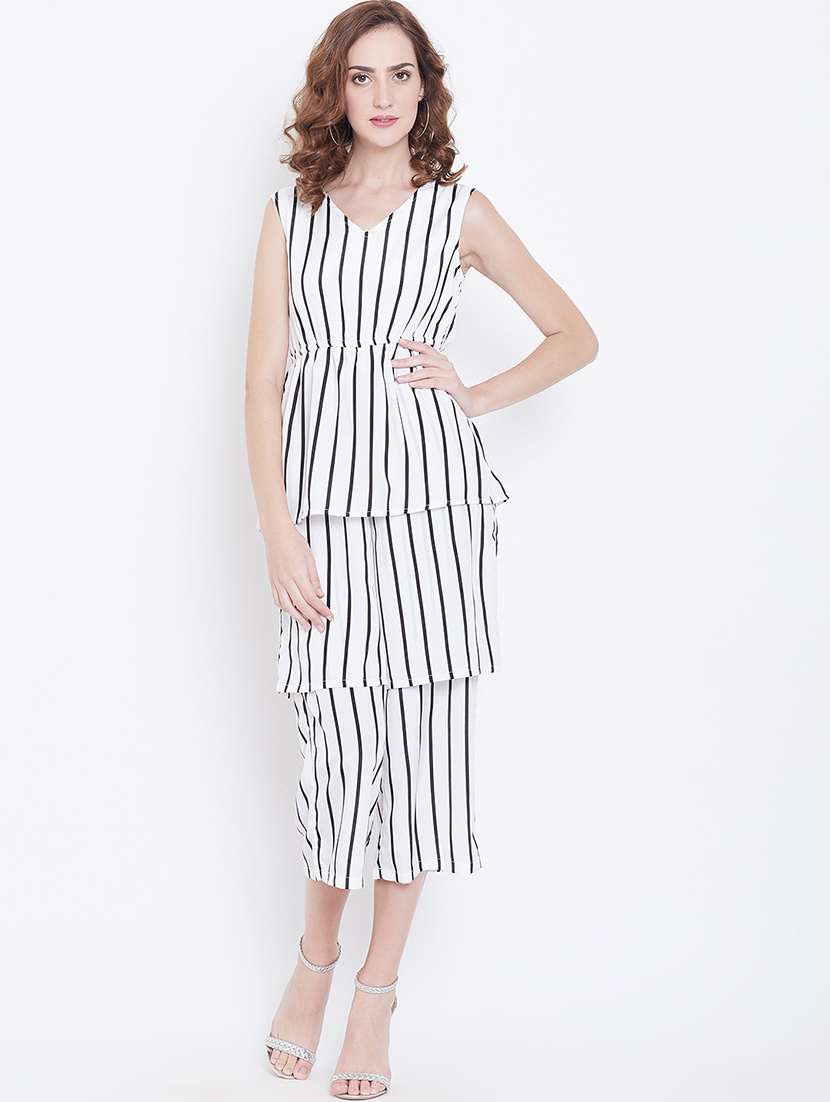 women striped layered sleeveless jumpsuit