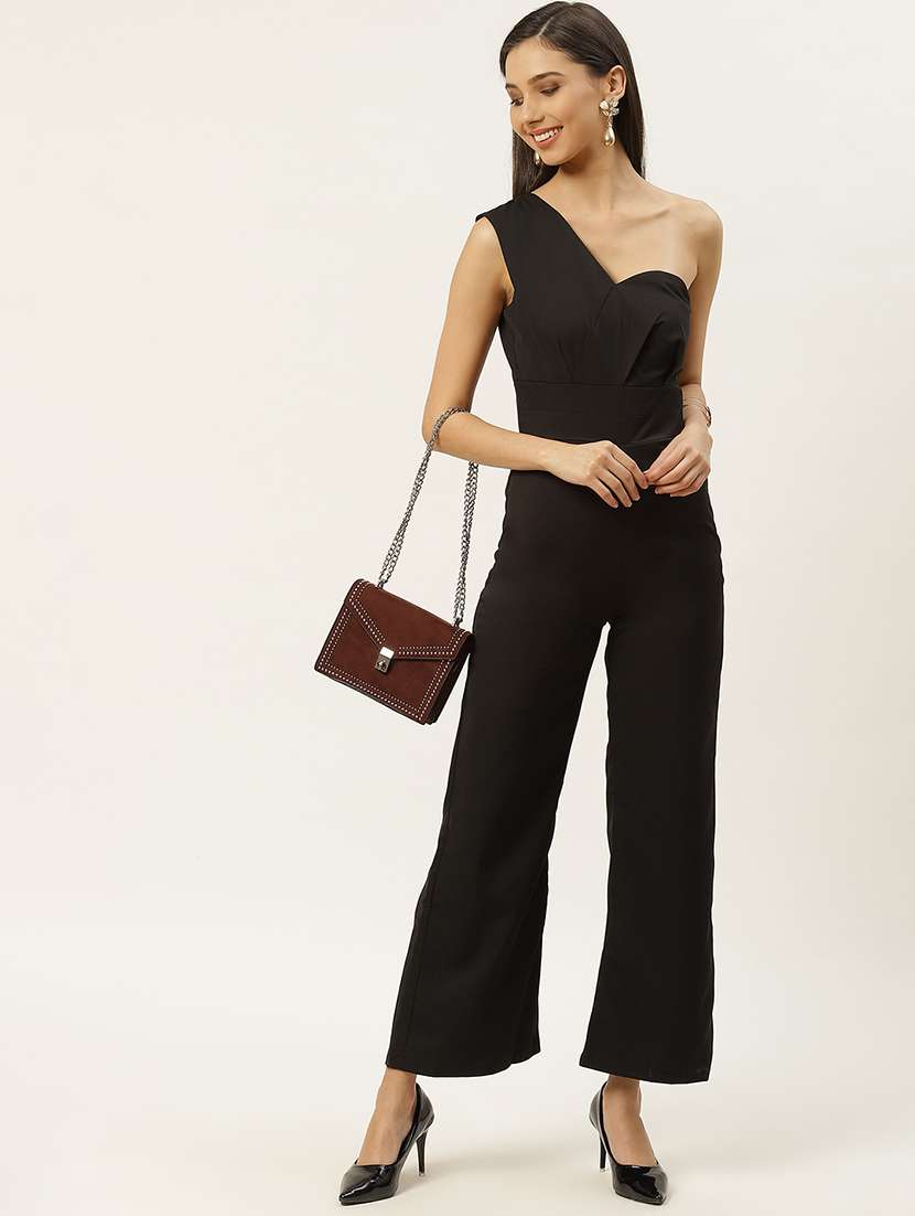 women solid single shoulder jumpsuit