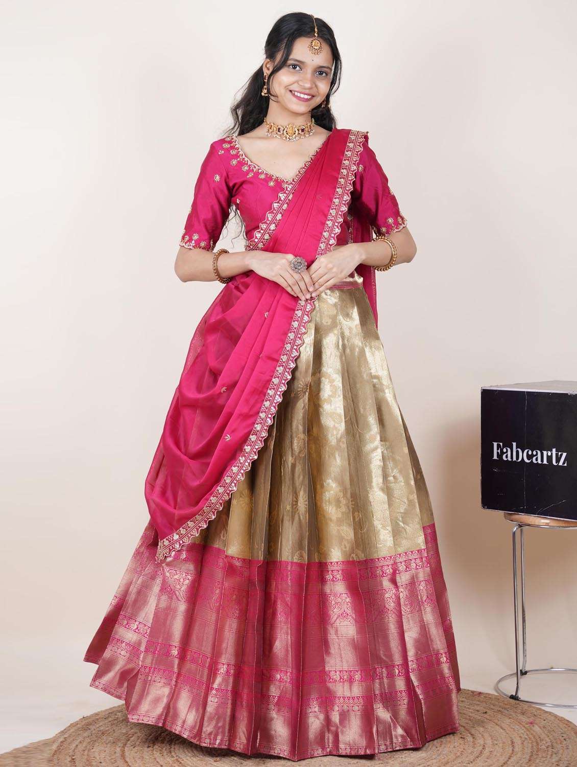 beige silk flared lehenga - 22380793 -  Standard Image - 1