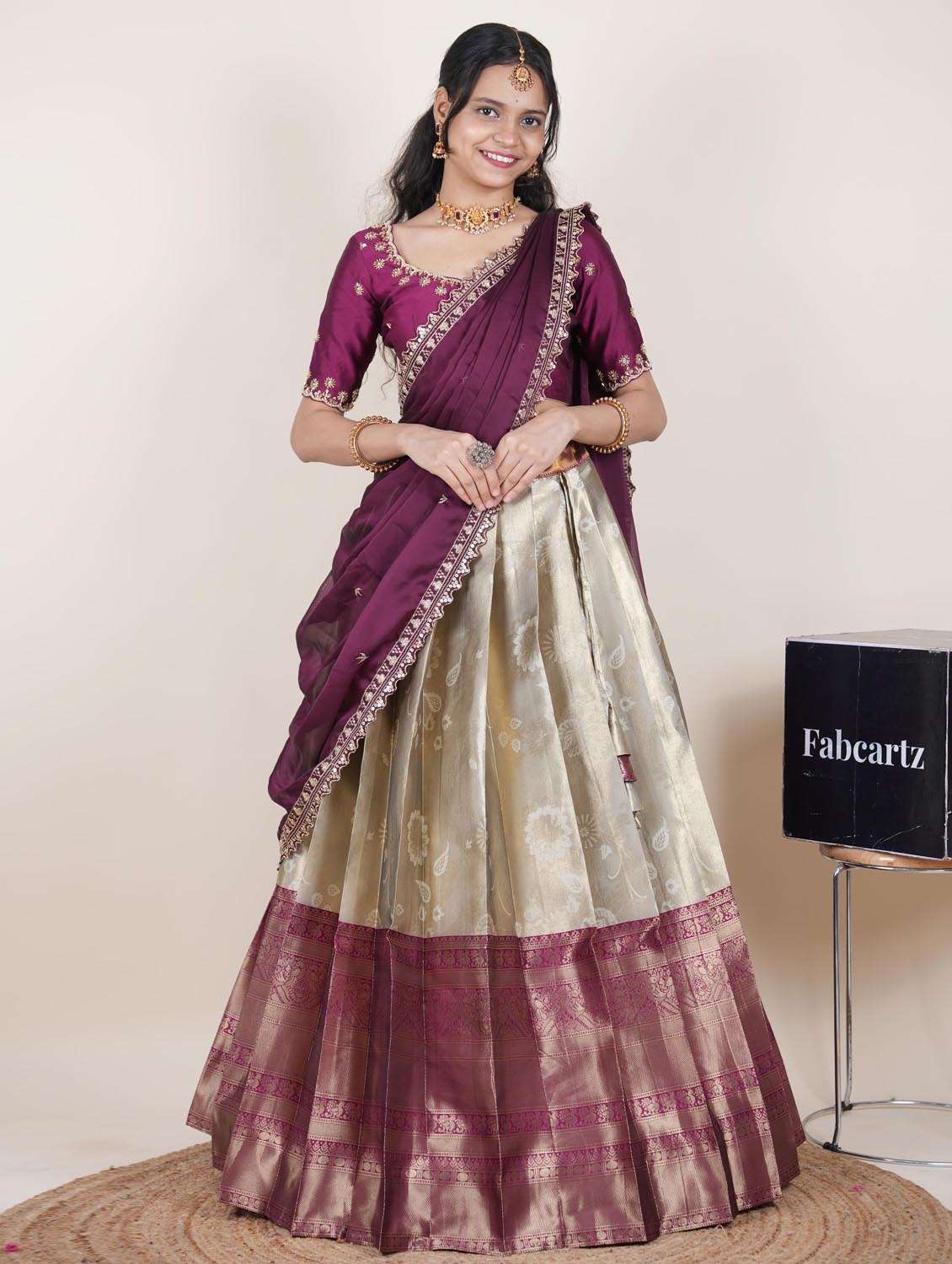cream silk flared lehenga - 22380796 -  Standard Image - 1