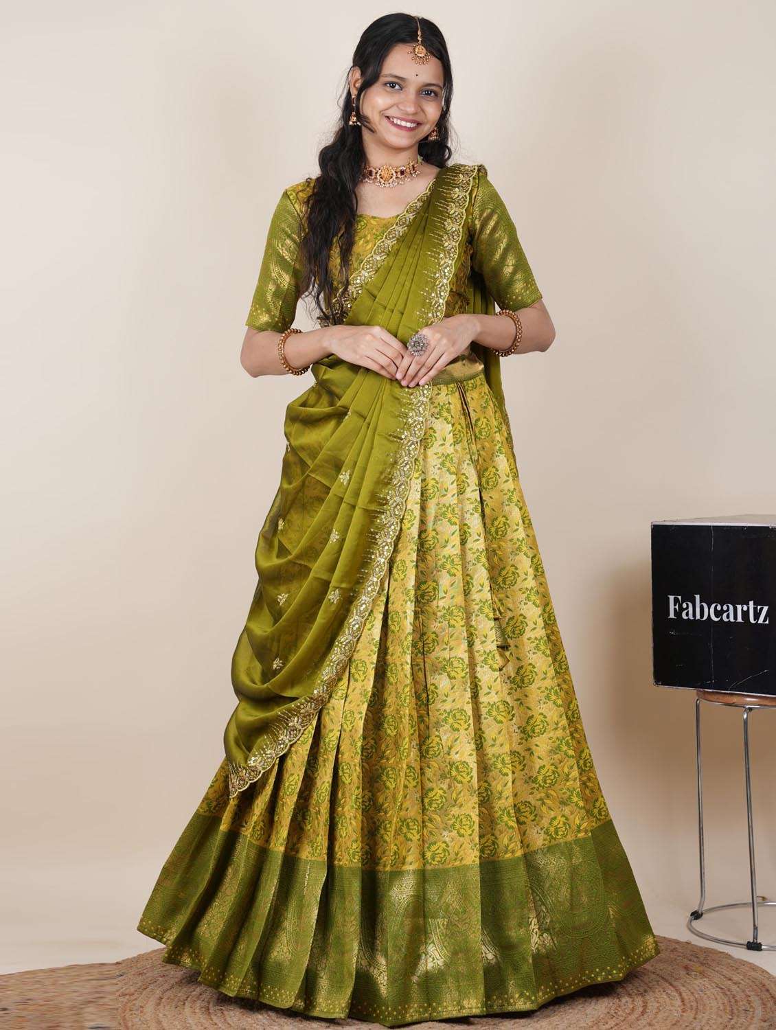 yellow silk flared lehenga - 22380817 -  Standard Image - 1