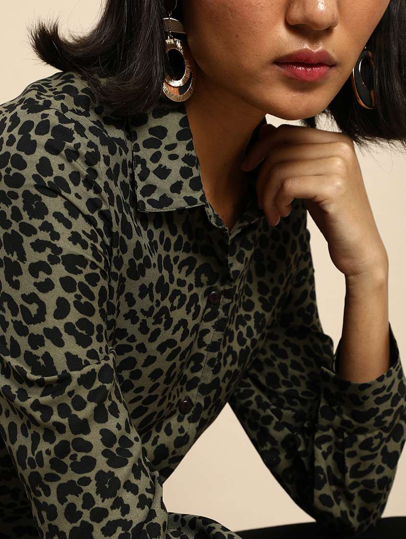 women animal print collared long sleeve top - 22380827 -  Standard Image - 1