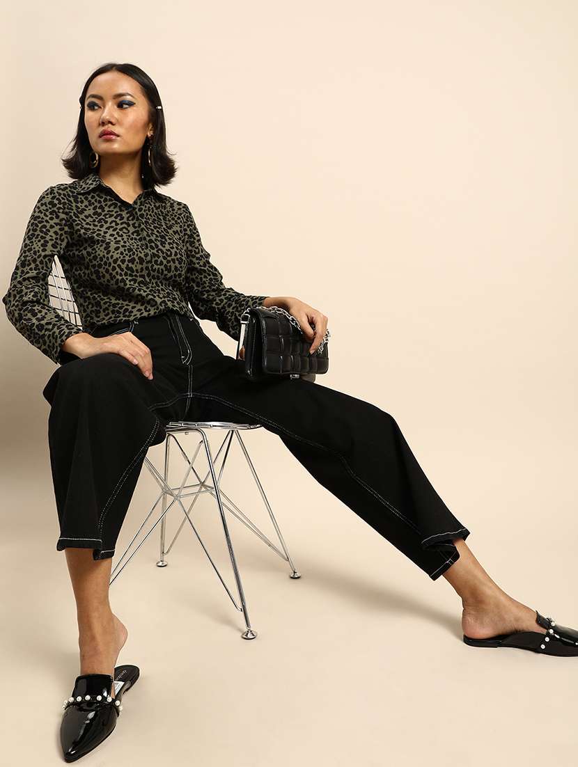 women animal print collared long sleeve top - 22380827 -  Standard Image - 4