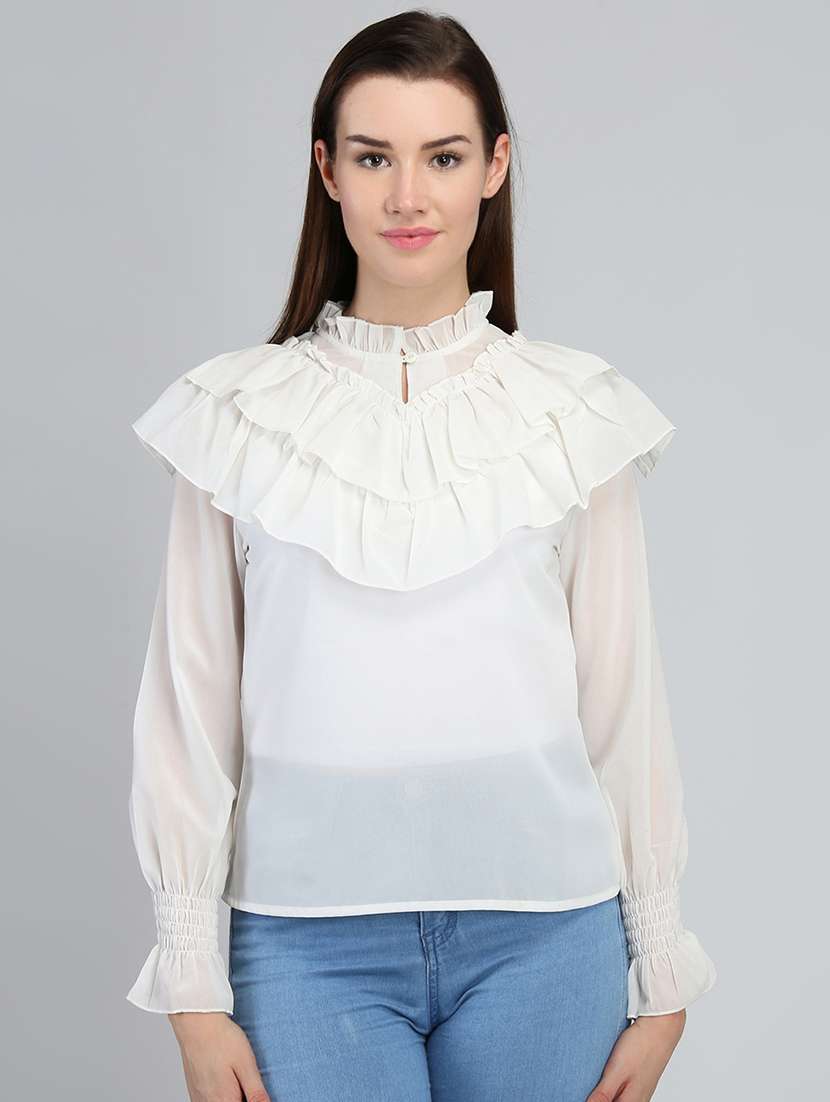 women solid bell sleeve regular top