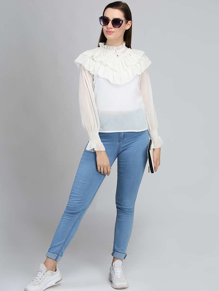 Women Solid Bell Sleeve Regular Top - 22380838 -  Standard Image - 4