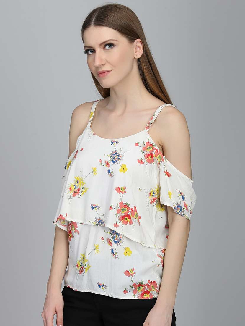 women floral print cold shoulder top - 22380862 -  Standard Image - 1