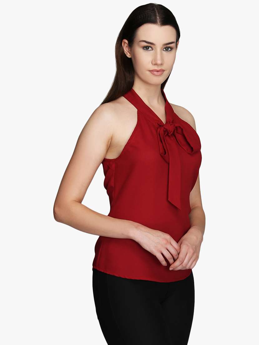 women solid halter neck regular top - 22380863 -  Standard Image - 1