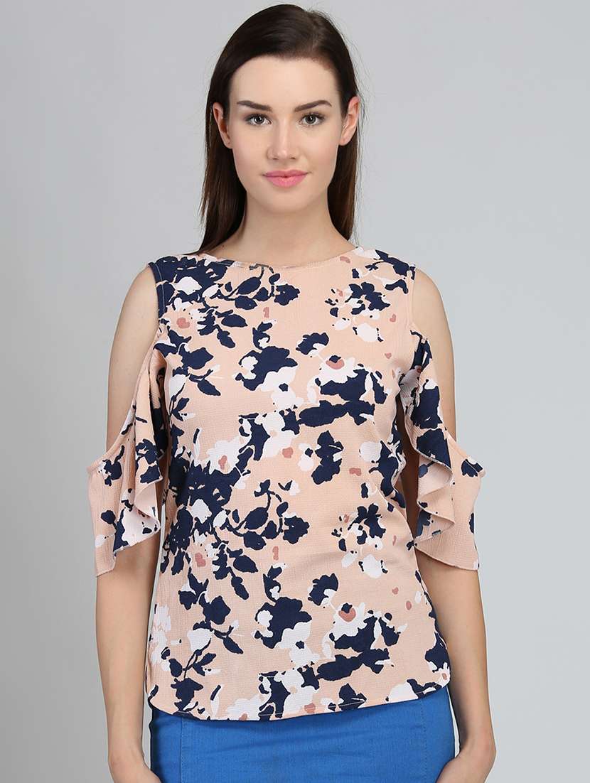 women printed cold shoulder top