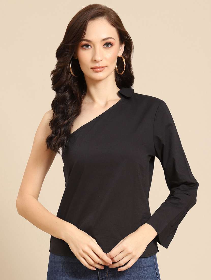 women solid single shouler straight top