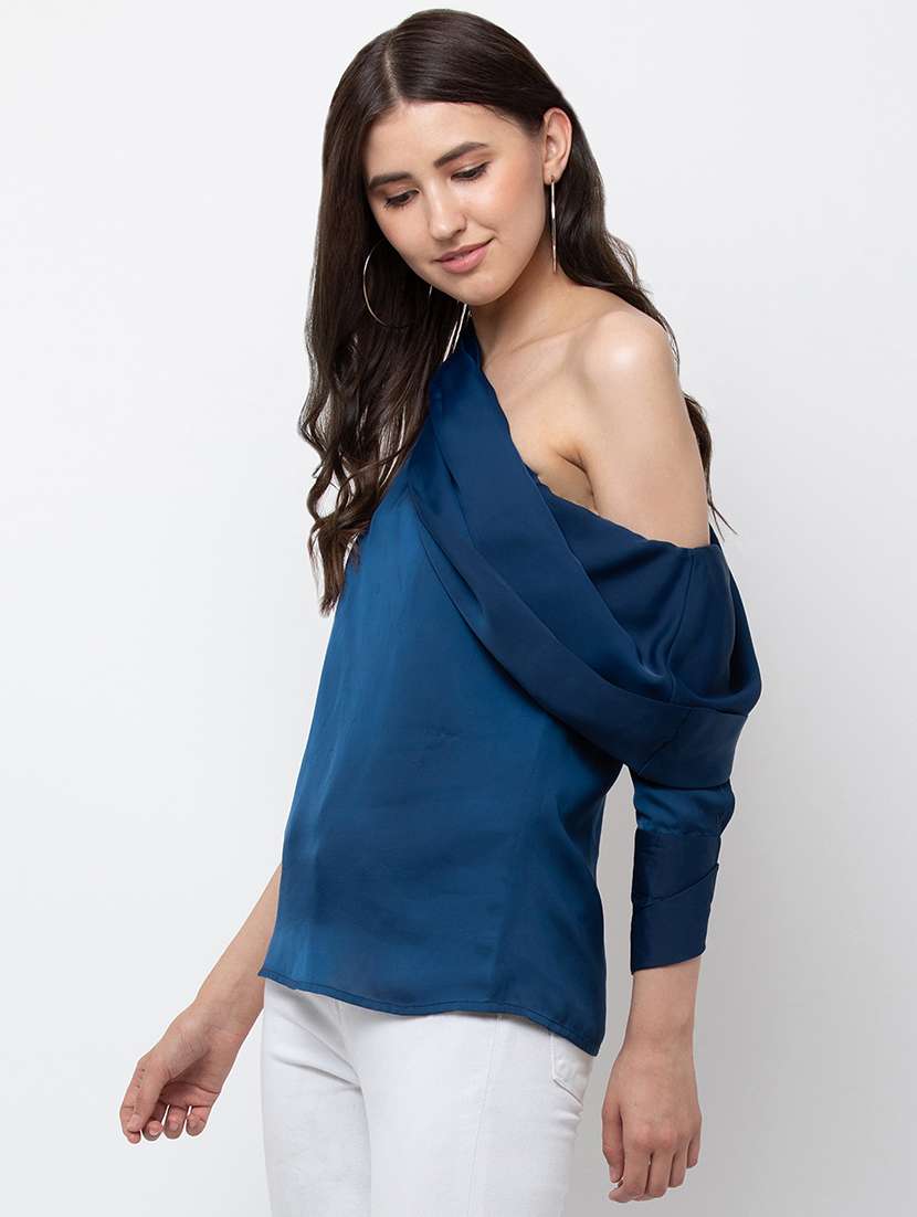 women solid single shoulder straight top