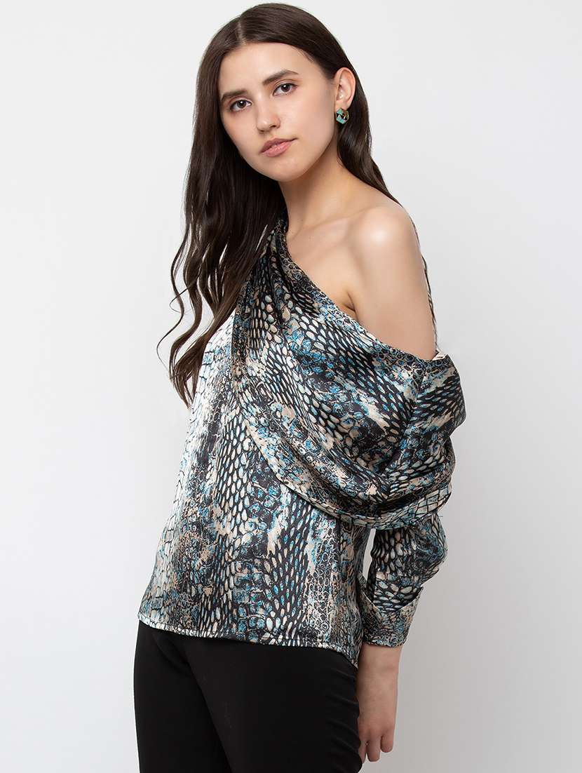 women animal print single shoulder top