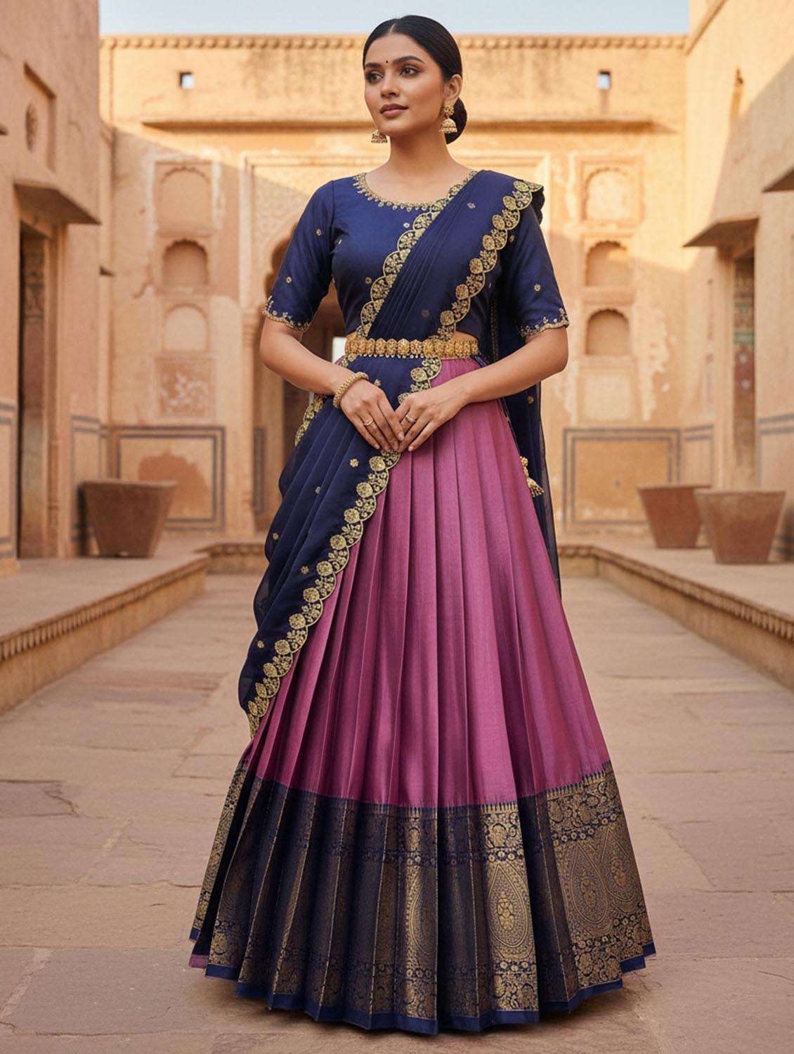 pink silk flared lehenga - 22380912 -  Standard Image - 1