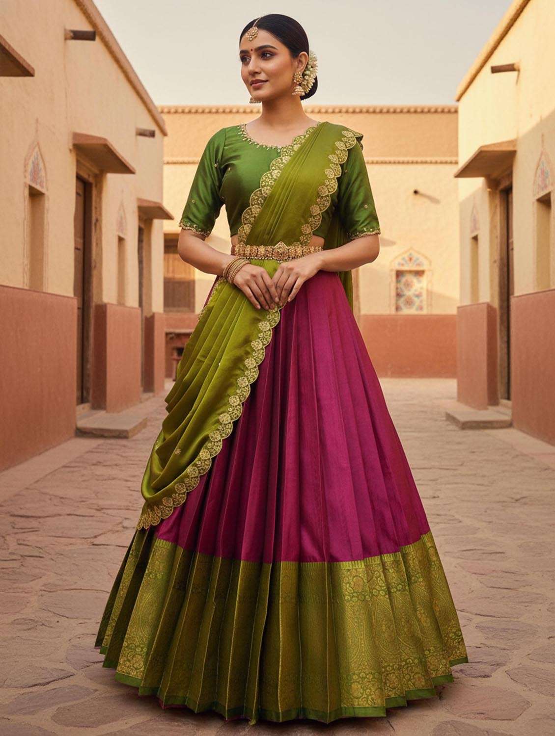rosewater silk flared lehenga - 22380915 -  Standard Image - 1