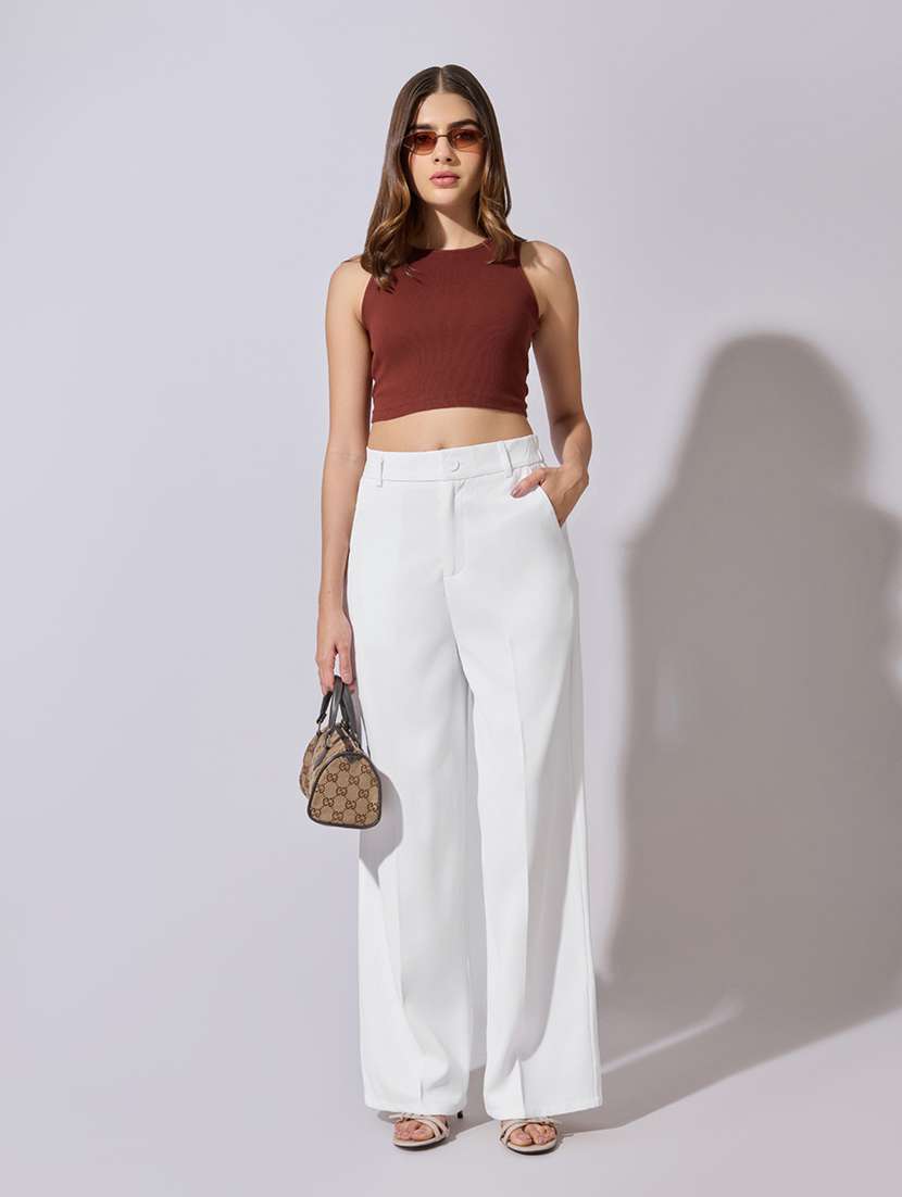 women solid high rise wide leg trouser - 22380921 -  Standard Image - 6