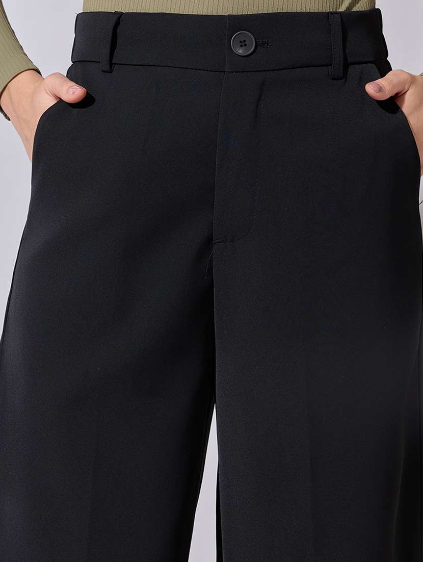 women solid high rise wide leg trouser - 22380922 -  Standard Image - 1
