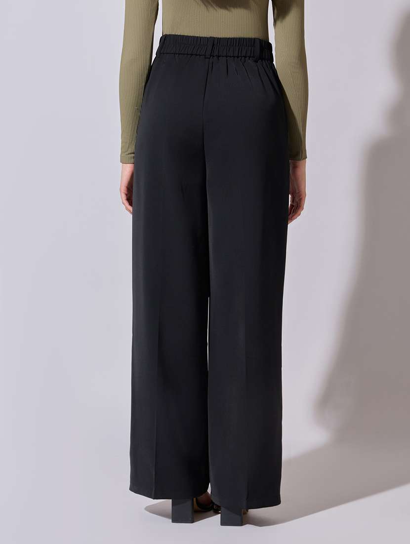 women solid high rise wide leg trouser - 22380922 -  Standard Image - 4
