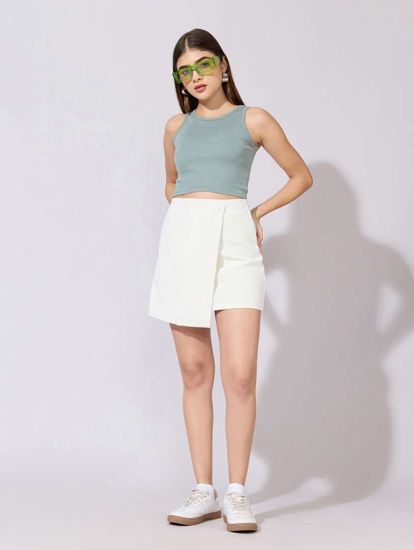 women solid high rise wrap skirt