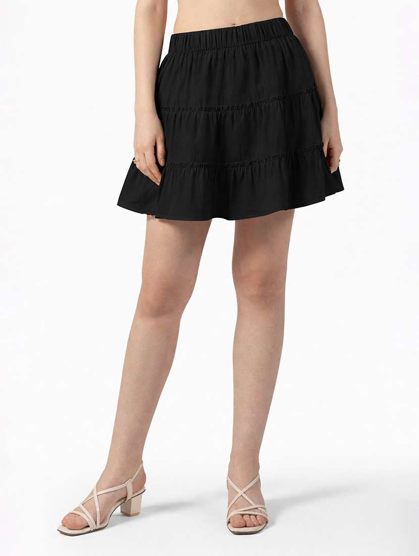 women solid mid rise tiered skirt - 22380946 -  Standard Image - 4