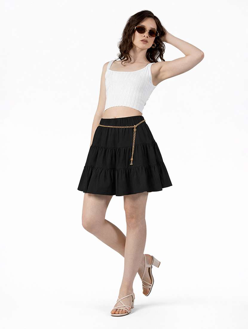 women solid mid rise tiered skirt - 22380946 -  Standard Image - 6