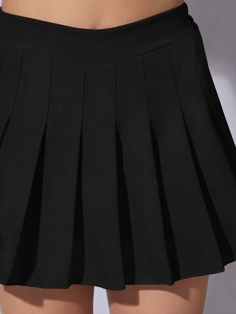 women solid high rise skater skirt - 22380952 -  Standard Image - 1