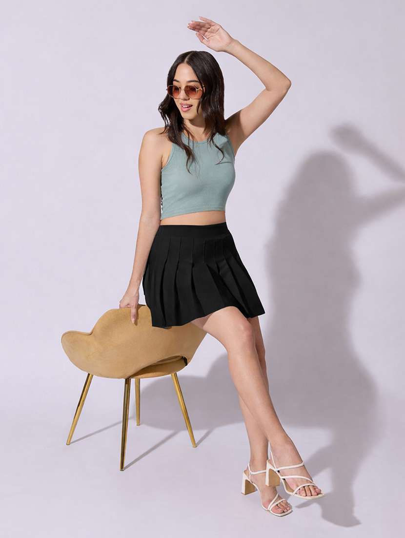 women solid high rise skater skirt - 22380952 -  Standard Image - 6