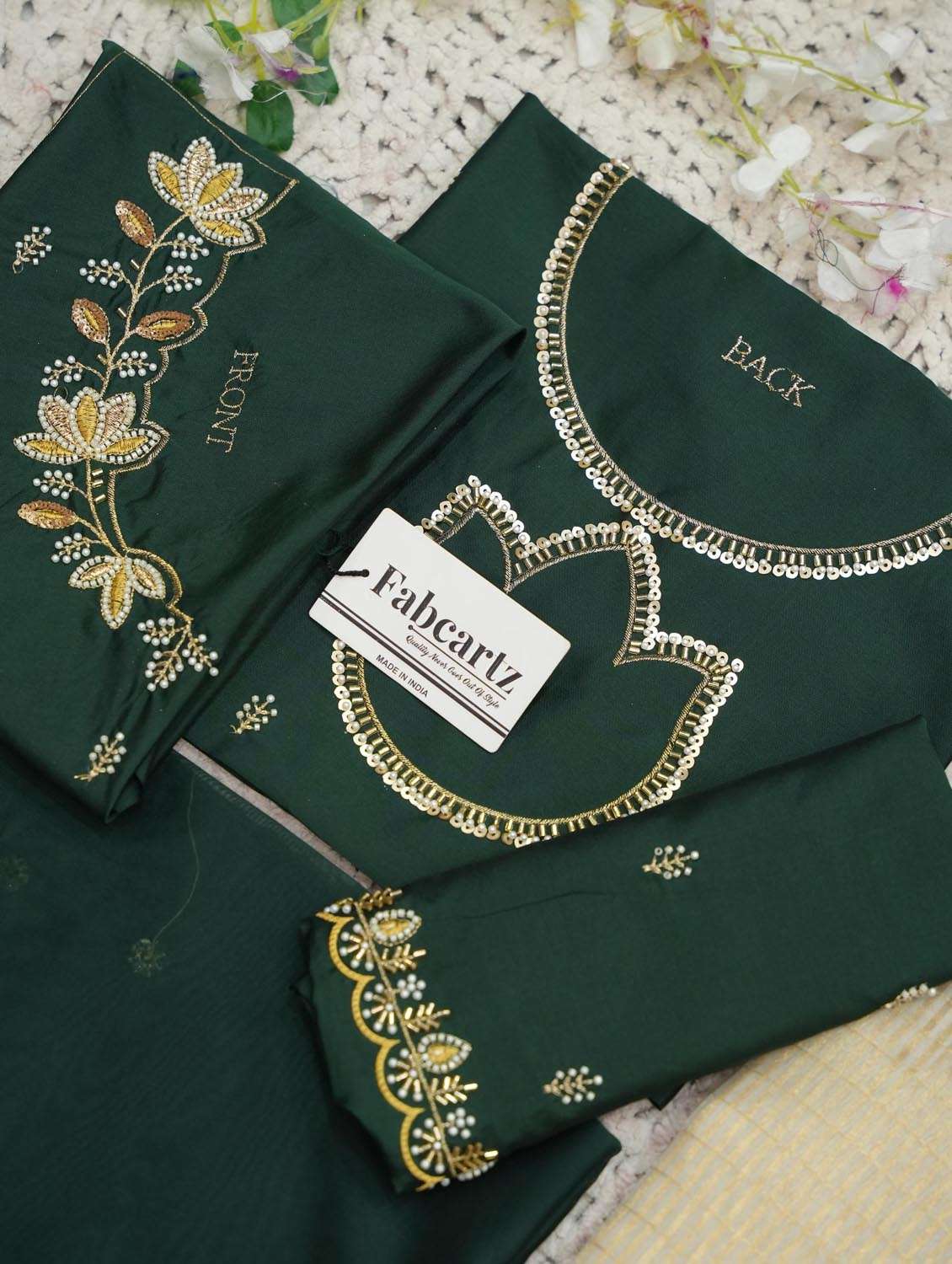 bottle green silk flared lehenga - 22380954 -  Standard Image - 4