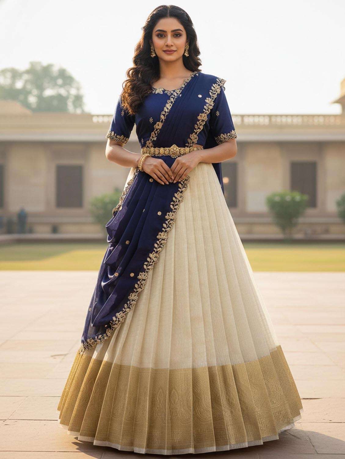 women self design south indian style unstitched lehenga choli set - 22380957 -  Standard Image - 1