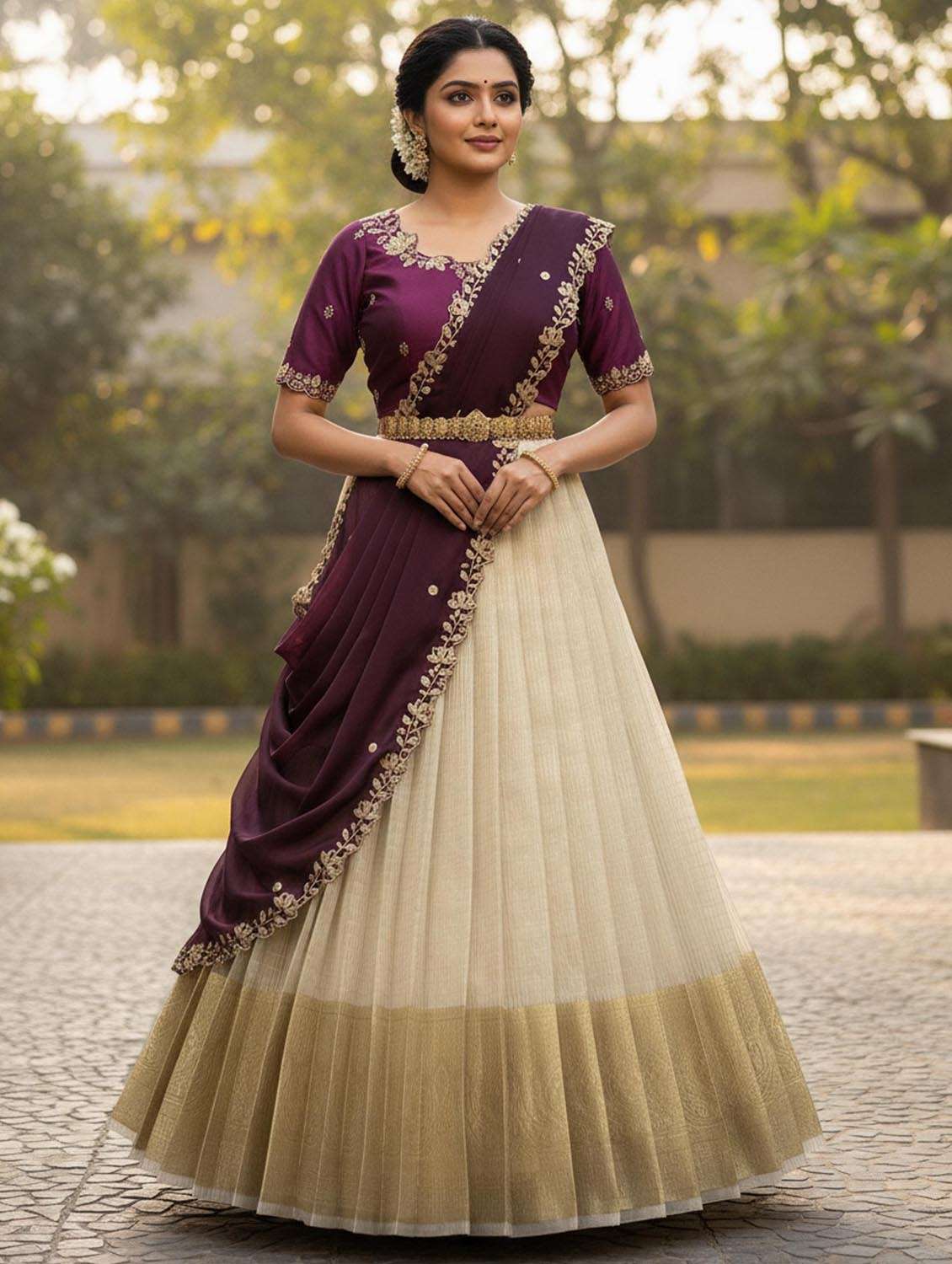 Women Self Design South Indian Style Unstitched Lehenga Choli Set - 22380960 -  Standard Image - 1