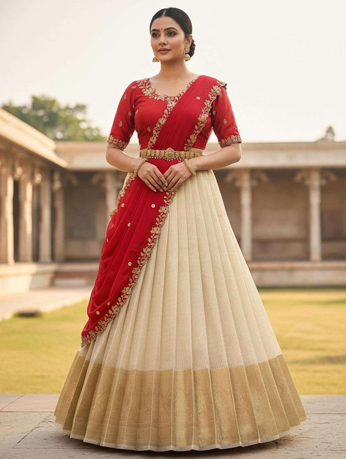 women self design south indian style unstitched lehenga choli set - 22380961 -  Standard Image - 1