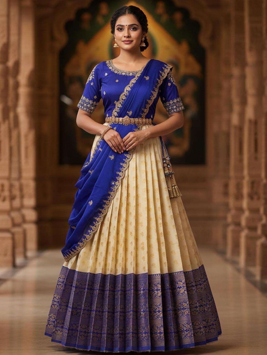 women self design south indian style unstitched lehenga choli set - 22380974 -  Standard Image - 1