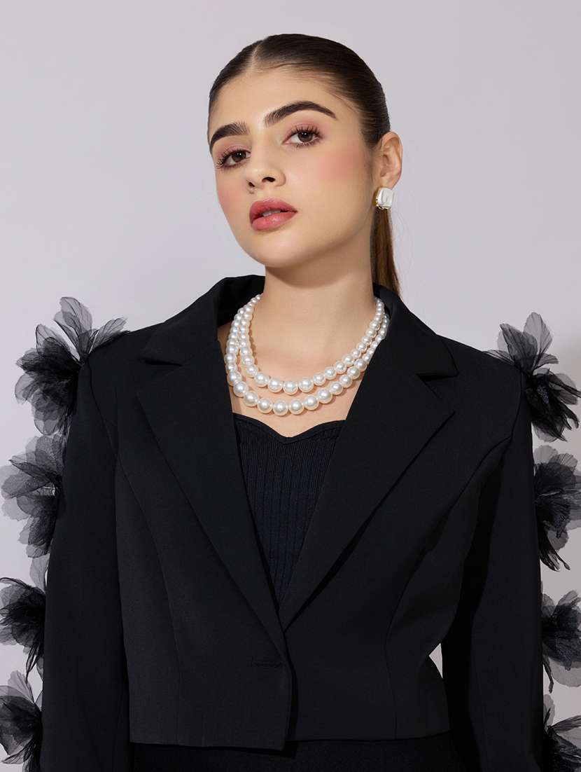 women self designed long sleeve crop blazer - 22380977 -  Standard Image - 1