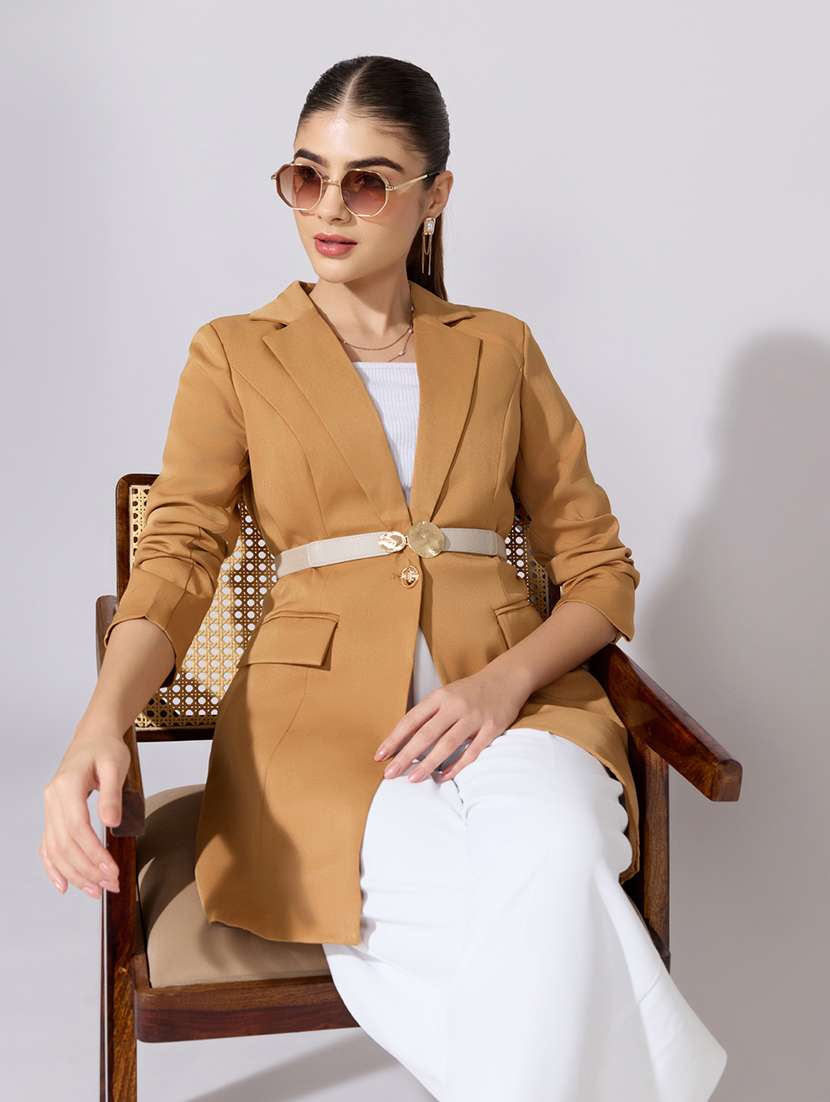 women solid long sleeve single breasted blazer