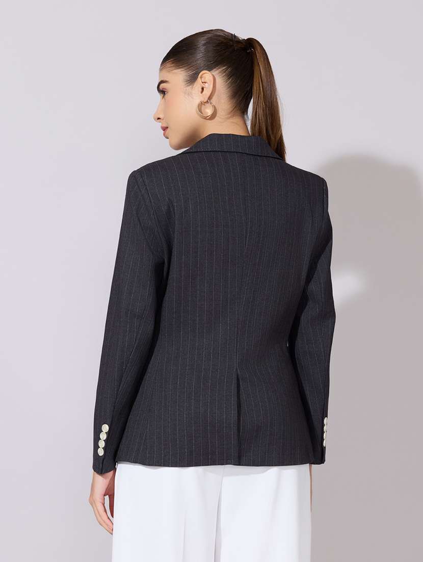 women striped long sleeve single breasted blazer - 22380996 -  Standard Image - 4