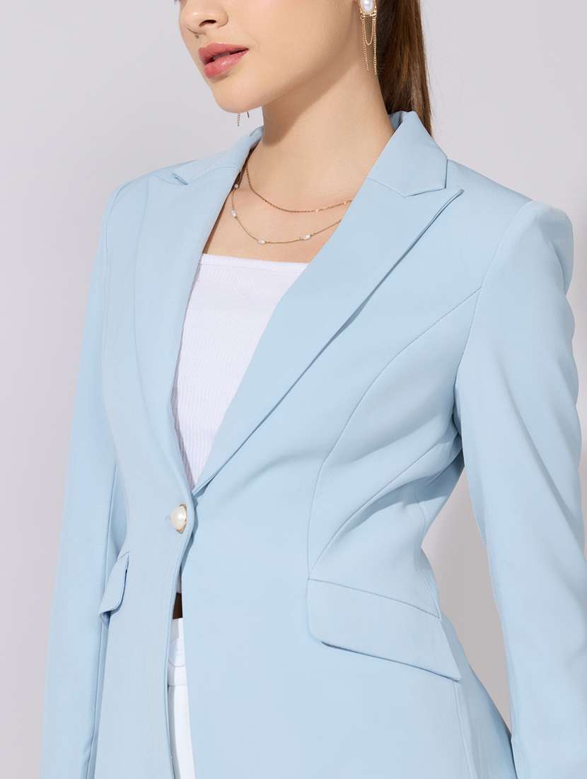 women solid long sleeve single breasted blazer - 22381001 -  Standard Image - 1