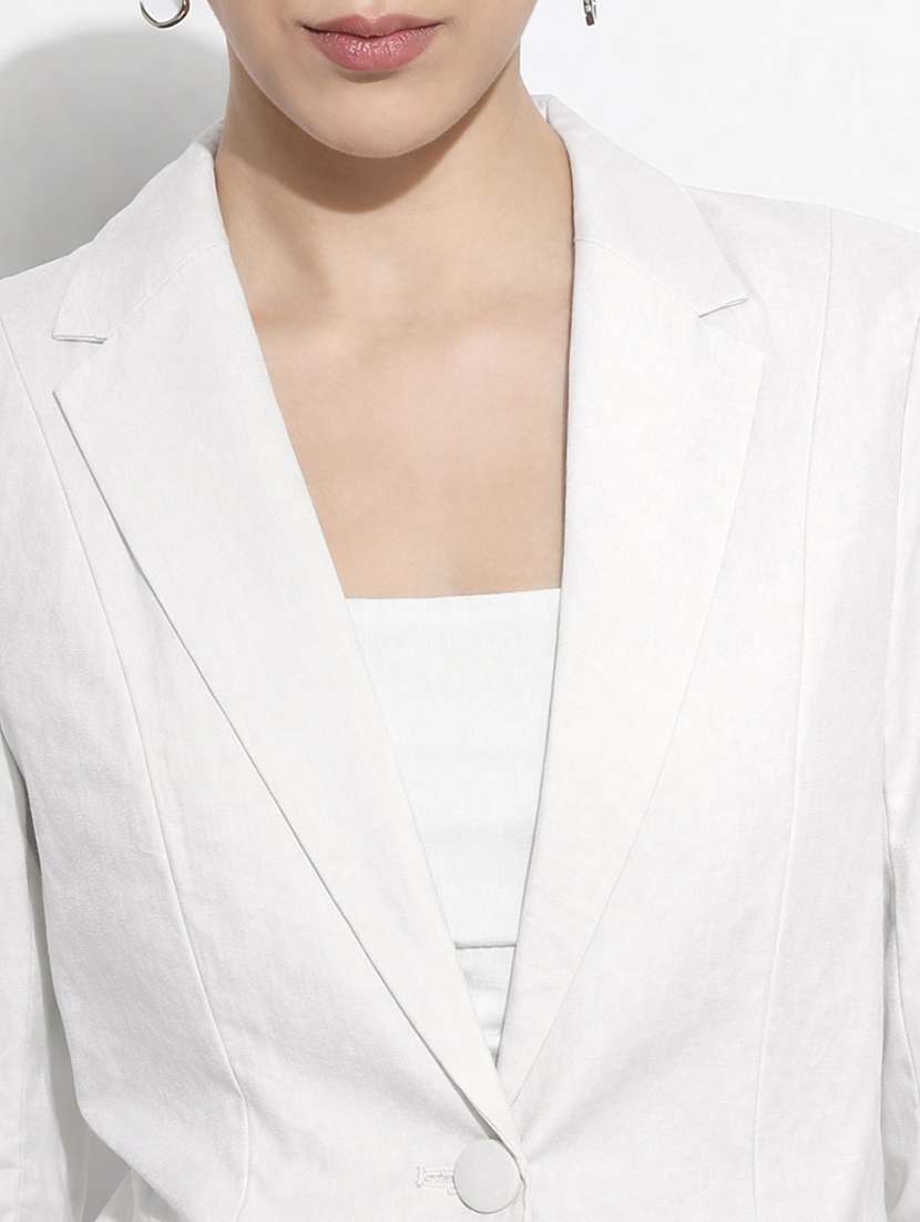 women solid three quarter sleeve single breasted blazer - 22381003 -  Standard Image - 1
