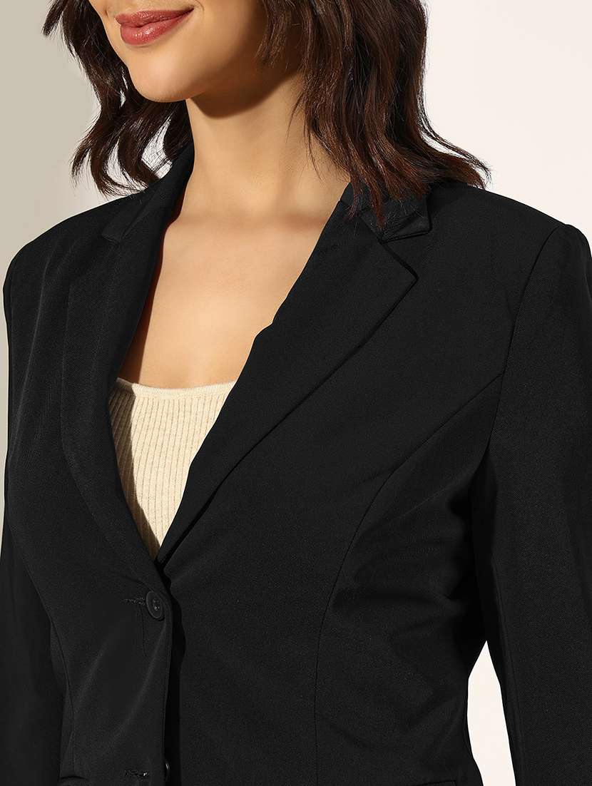 women solid long sleeve single breasted blazer - 22381004 -  Standard Image - 1