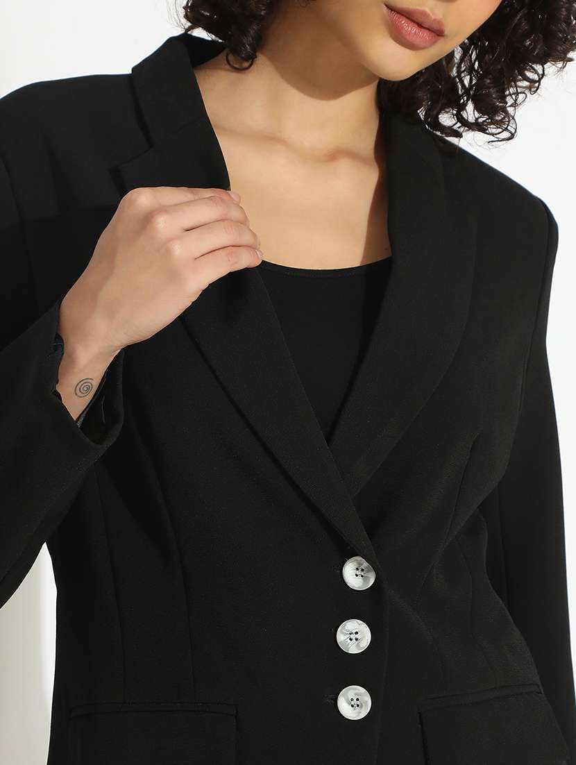 women solid long sleeve double breasted blazer - 22381005 -  Standard Image - 1