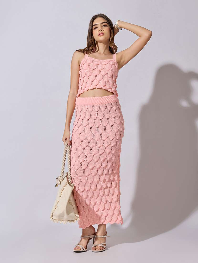 women solid top and skirt co-ord set