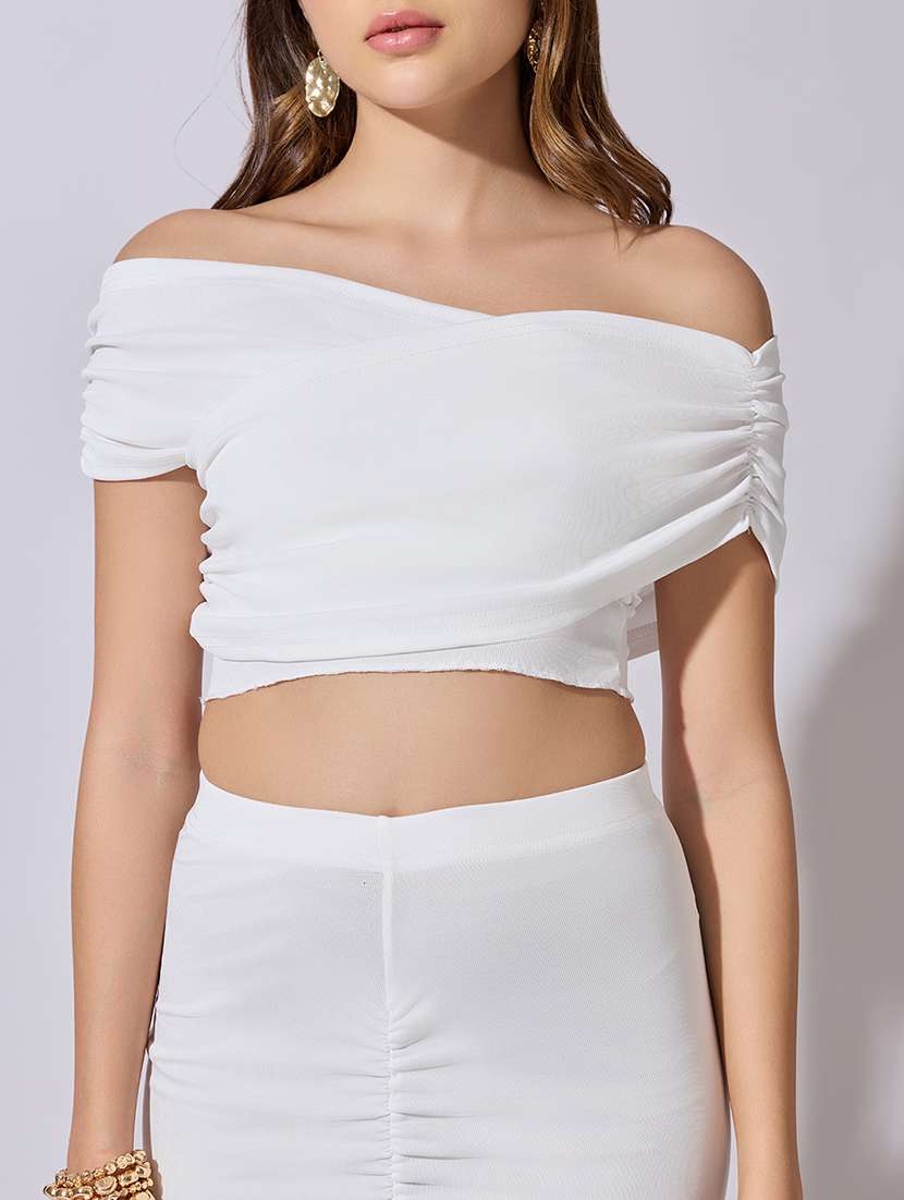 women solid top and skirt co-ord set - 22381015 -  Standard Image - 1