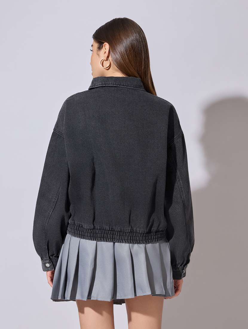 women solid long sleeve denim jacket - 22381021 -  Standard Image - 4